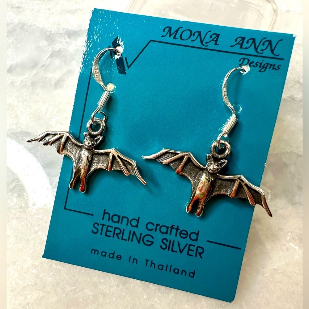 Sterling Silver 925 Bat Earrings with Vintage Finish Handmade